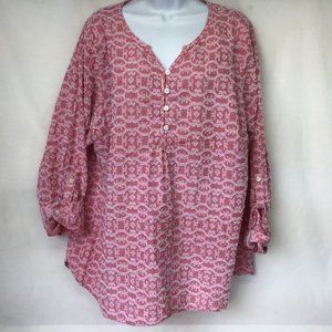 Croft & Barrow Women's Pink Tab Sleeve Top 2X